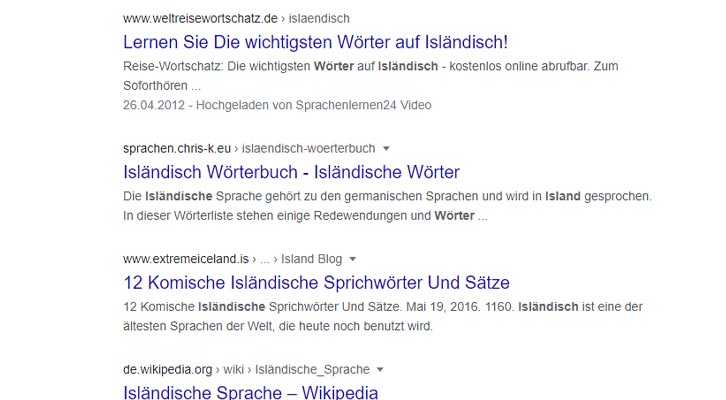 Google-Suchanfrage-isländische-wörter
